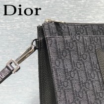 DIOR-01 迪奧原版皮全新Oblique 帆布和黑色粒面觸感小牛皮手拿包