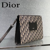 DIOR-02 迪奧原版皮全新Oblique 帆布和黑色粒面觸感小牛皮手拿包