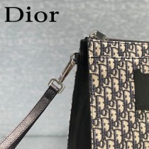 DIOR-02 迪奧原版皮全新Oblique 帆布和黑色粒面觸感小牛皮手拿包