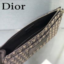 DIOR-02 迪奧原版皮全新Oblique 帆布和黑色粒面觸感小牛皮手拿包