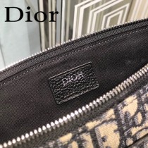 DIOR-02 迪奧原版皮全新Oblique 帆布和黑色粒面觸感小牛皮手拿包