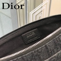 DIOR-01 迪奧原版皮全新Oblique 帆布和黑色粒面觸感小牛皮手拿包