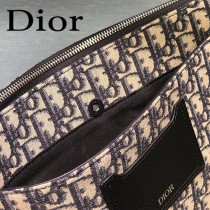 DIOR-02 迪奧原版皮全新Oblique 帆布和黑色粒面觸感小牛皮手拿包