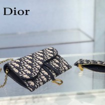 Dior 5614 藍色Dior Oblique印花馬鞍翻蓋式錢包