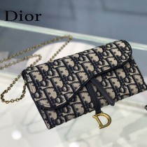 Dior 5614 藍色Dior Oblique印花馬鞍翻蓋式錢包