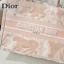 DIOR M1286-001 新款原版皮小號粉色老虎刺繡tote購物袋