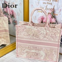 DIOR M1286-002  新款原版皮大號粉色老虎刺繡tote購物袋