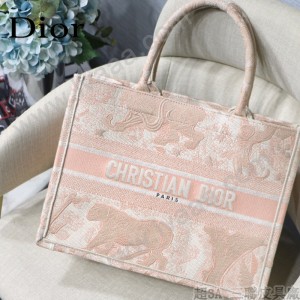 DIOR M1286-001 新款原版皮小號粉色老虎刺繡tote購物袋