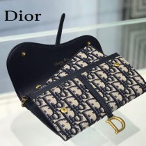 Dior 5614 藍色Dior Oblique印花馬鞍翻蓋式錢包