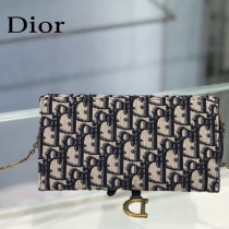 Dior 5614 藍色Dior Oblique印花馬鞍翻蓋式錢包
