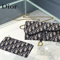 Dior 5614 藍色Dior Oblique印花馬鞍翻蓋式錢包