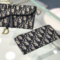 Dior 5614 藍色Dior Oblique印花馬鞍翻蓋式錢包