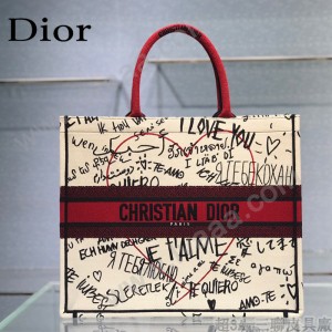 Dior 新色-七夕紅限定款 大號Book tote 寶藏刺繡購物袋