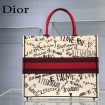 Dior 新色-七夕紅限定款 大號Book tote 寶藏刺繡購物袋