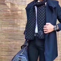 LV棋盤格黑色專櫃男款 Petit Damier男士羊毛羊絨長巾