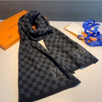 LV棋盤格黑色專櫃男款 Petit Damier男士羊毛羊絨長巾