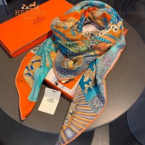 Hermes超級經典 武士的服飾 140cm絲絨披肩大方巾