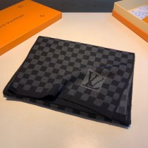 LV棋盤格黑色專櫃男款 Petit Damier男士羊毛羊絨長巾
