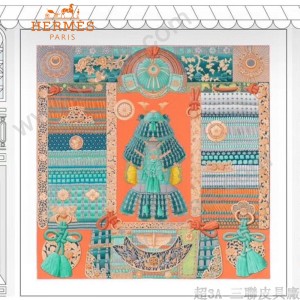 Hermes超級經典 武士的服飾 140cm絲絨披肩大方巾