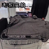 DIOR迪奧千鳥格 大方巾圍巾披肩毛毯三用