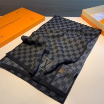 LV棋盤格黑色專櫃男款 Petit Damier男士羊毛羊絨長巾