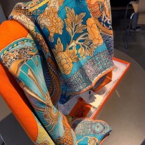 Hermes超級經典 武士的服飾 140cm絲絨披肩大方巾