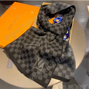 LV棋盤格黑色專櫃男款 Petit Damier男士羊毛羊絨長巾