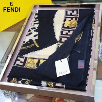 FENDI 芬迪 走秀新款鏈條拼色羊絨羊絨圍巾