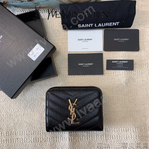 YSL  403723-01 原版皮聖羅蘭SLP 短款圓狀拉鏈錢夾