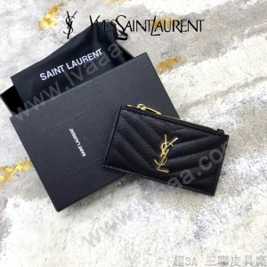 YSL 607915-01 原版皮聖羅蘭MONOGRAM拉鏈卡包