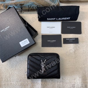 YSL  403723-02 原版皮聖羅蘭SLP 短款圓狀拉鏈錢夾