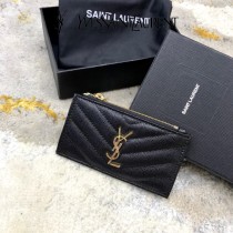 YSL 607915-01 原版皮聖羅蘭MONOGRAM拉鏈卡包