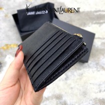 YSL 607915-01 原版皮聖羅蘭MONOGRAM拉鏈卡包