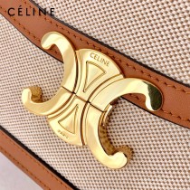 CELINE塞琳原單 666 TRIOMPHE 中號 織物面料拼接小牛皮肩背包郵差包