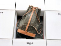 CELINE塞琳原單 698 Triomphe帆布中號黃棕老花水手包水桶包