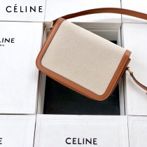 CELINE塞琳原單 666 TRIOMPHE 中號 織物面料拼接小牛皮肩背包郵差包