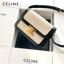CELINE塞琳原單 666 TRIOMPHE 中號 織物面料拼接小牛皮肩背包郵差包