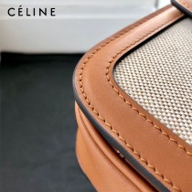 CELINE塞琳原單 666 TRIOMPHE 中號 織物面料拼接小牛皮肩背包郵差包