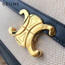CELINE塞琳原單 666 TRIOMPHE 中號 織物面料拼接小牛皮肩背包郵差包