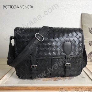 BV 寶緹嘉 B35261 原單手工編織新款男士MESSENGER BAG男黑色編織BV翻蓋郵差包