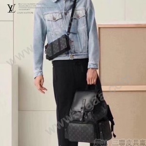 LV原版皮 M45670 黑花TRIO 雙肩包