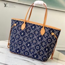 LV原版皮 M57484 牛仔藍1854系列 Neverfull 中號手袋