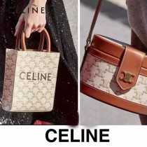 CELINE 賽琳 195192-05  原單 CELINE TAMBOUR TRIOMPHE 新款圓形盒子包刺繡織布配牛皮革中號手袋