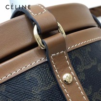 CELINE 賽琳 195192-01  原單 CELINE TAMBOUR TRIOMPHE 新款圓形盒子包刺繡織布配牛皮革中號手袋