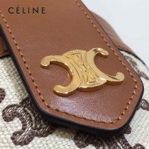 CELINE 賽琳 195192-03  原單 CELINE TAMBOUR TRIOMPHE 新款圓形盒子包刺繡織布配牛皮革中號手袋