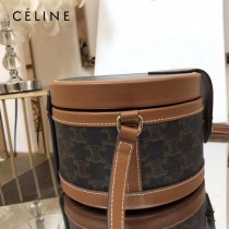 CELINE 賽琳 195192-01  原單 CELINE TAMBOUR TRIOMPHE 新款圓形盒子包刺繡織布配牛皮革中號手袋