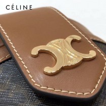 CELINE 賽琳 195192-01  原單 CELINE TAMBOUR TRIOMPHE 新款圓形盒子包刺繡織布配牛皮革中號手袋