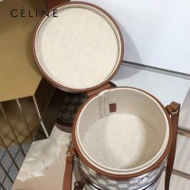 CELINE 賽琳 195192-03  原單 CELINE TAMBOUR TRIOMPHE 新款圓形盒子包刺繡織布配牛皮革中號手袋