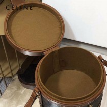 CELINE 賽琳 195192-01  原單 CELINE TAMBOUR TRIOMPHE 新款圓形盒子包刺繡織布配牛皮革中號手袋