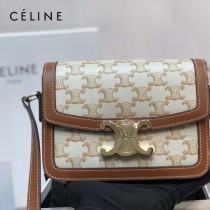 CELINE 賽琳 188423 原單 CELINE TRIOMPHE凱旋門Teen Box 老花料配牛皮邊郵差包豆腐包